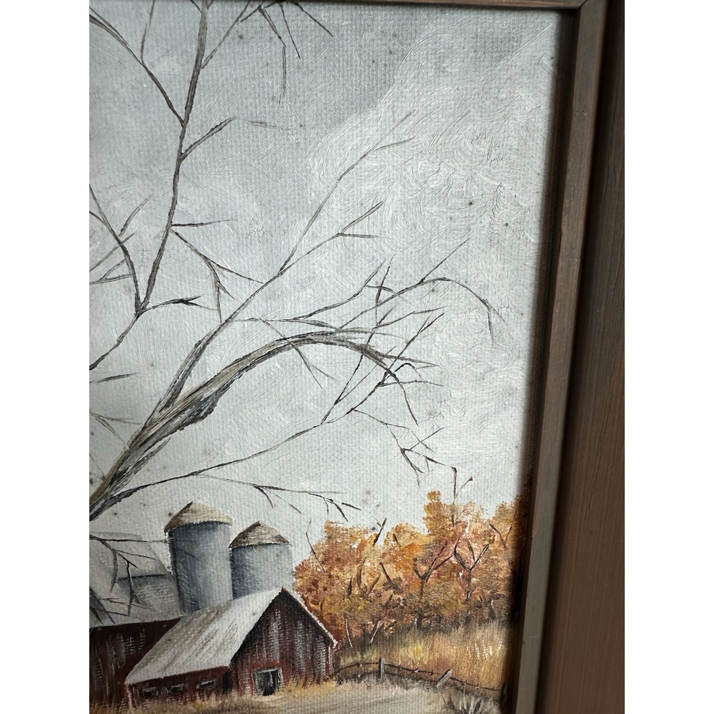 VTG Primitive Original Painting Americana Farm Scene Barn By Connie Law Folk Art - Picture 6 of 12